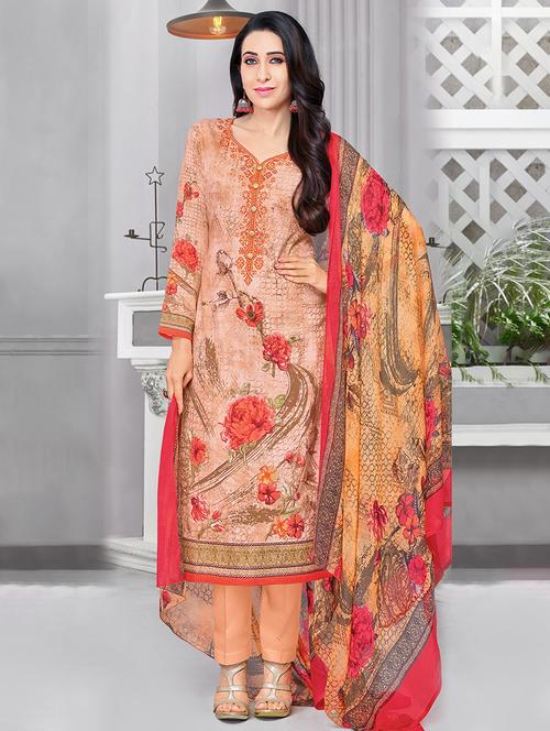 embroidered unstitched straight pant suit - 15168599 - Very Small Image - 1