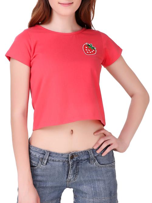 solid pink cotton crop top - 15175962 - Standard Image - 1