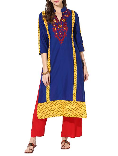 embroidered straight kurta - 15177988 - Standard Image - 1