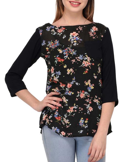 black rayon printed top - 15193338 - Standard Image - 1