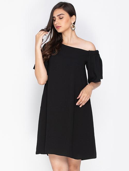 solid black single shoulder dress - 15201895 - Standard Image - 1
