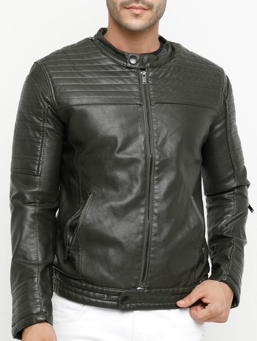 green solid biker jacket - 15207398 - Standard Image - 1