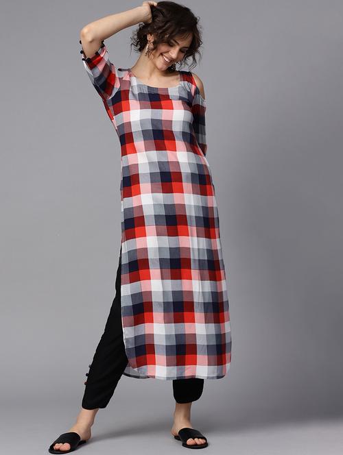 checkered kurta pant set - 15259856 - Standard Image - 1