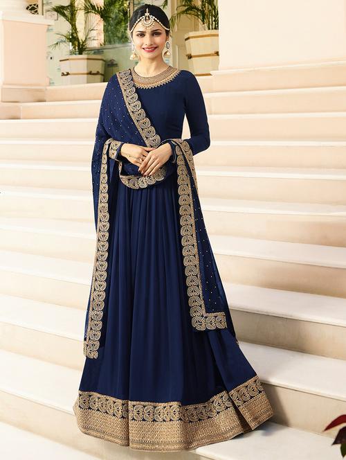 embroidered semi-stitched anarkali suit - 15261011 - Standard Image - 1