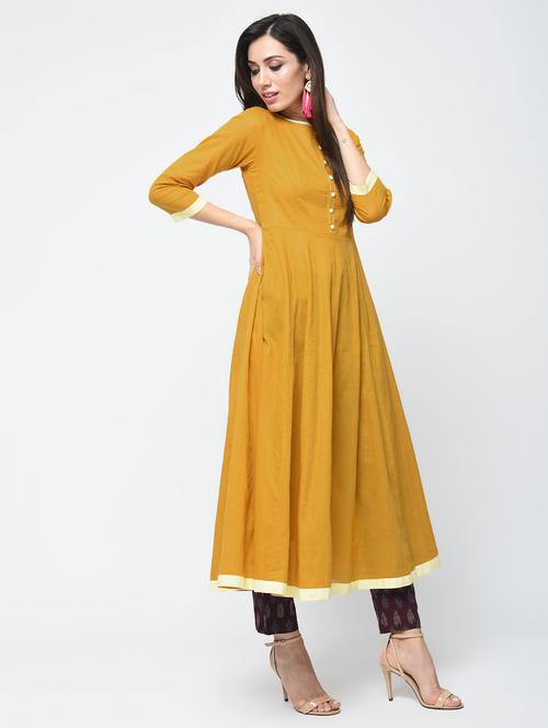 butterscotch yellow anarkali kurta - 15312889 - Very Small Image - 1