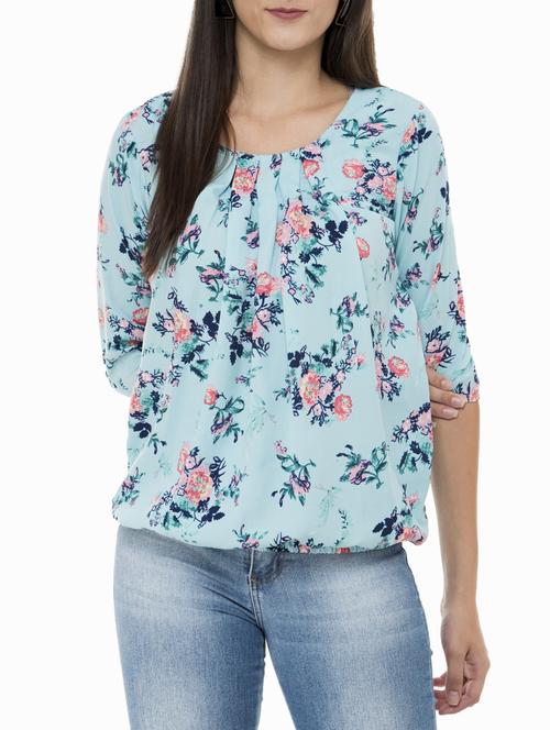 pleated front floral blouson top - 15322516 - Standard Image - 1