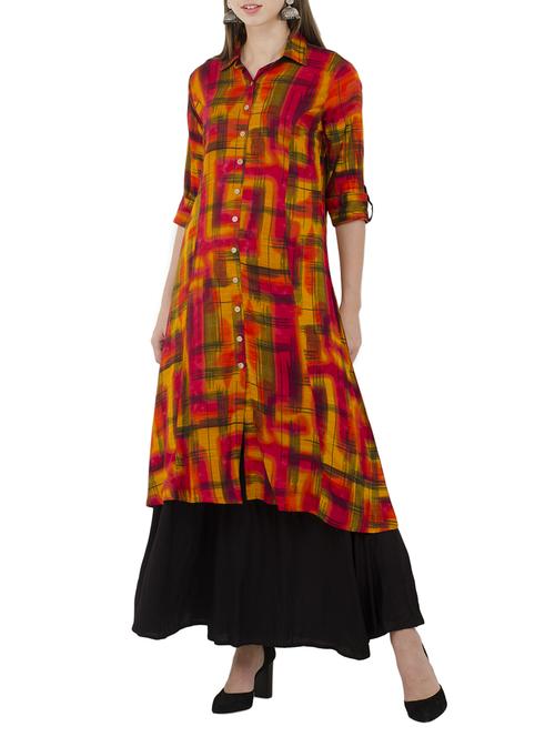 mustard viscose aline kurta - 15350230 - Standard Image - 1