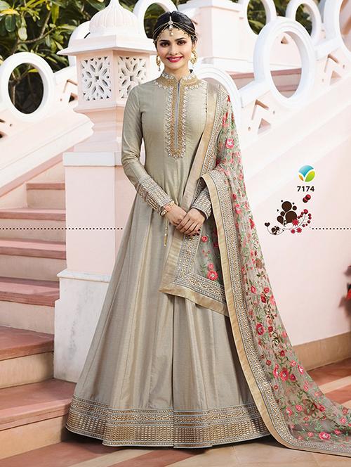 embroidered semi-stitched anarkali suit - 15352946 - Very Small Image - 1