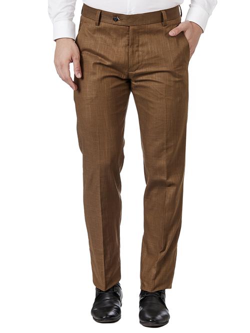 brown linen flat front formal trouser - 15359117 - Standard Image - 1