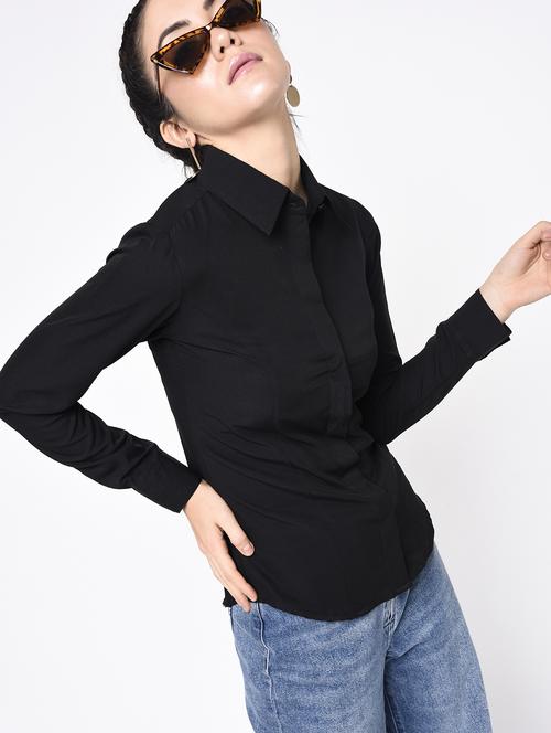 concealed placket solid shirt - 15366976 - Standard Image - 1