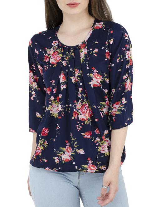 pleated neck floral blouson top - 15367595 - Standard Image - 1