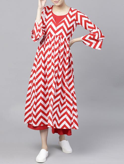 chevron print flared kurta - 15413421 - Standard Image - 1