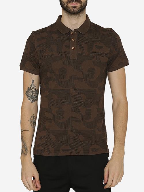 brown printed polo t-shirt - 15457875 - Standard Image - 1