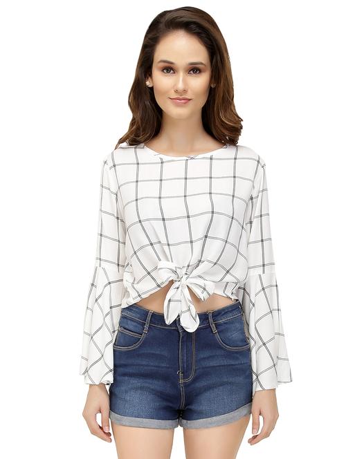 tie knot front bell sleeved top - 15478868 - Standard Image - 1