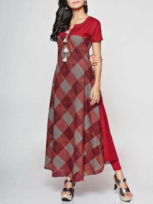 Checkered flared kurta - 15498122 - Very Small Image - 1