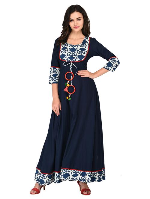 indigo kurta with tassels - 15515234 - Standard Image - 1