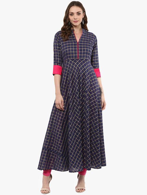 flared checkered kurta - 15523802 - Standard Image - 1