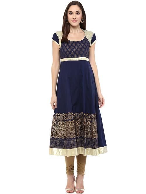 brocade yoke foil print kurta - 15523852 - Standard Image - 1