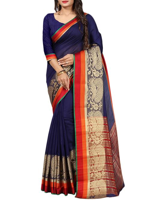conversational zari border banarasi saree with blouse - 15528187 - Standard Image - 1
