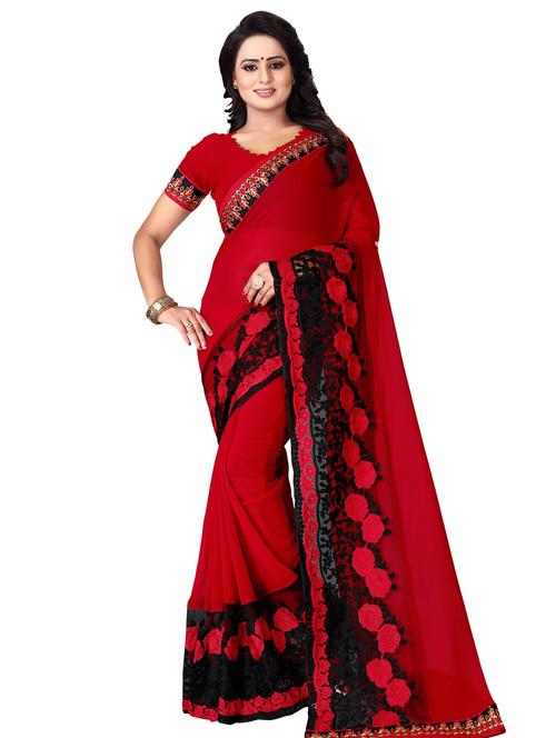 floral dori thread embroidered saree with blouse - 15534791 - Standard Image - 1