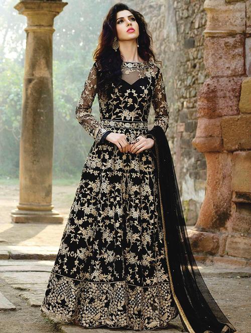 embroidered semi-stitched kalidaar suit - 15537468 - Standard Image - 1