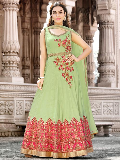 embroidered semi-stitched anarkali suit - 15537474 - Standard Image - 1