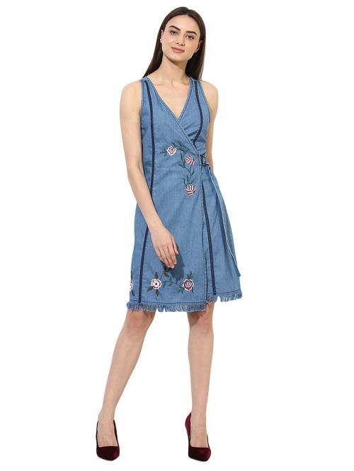 frayed hem embroidered dress - 15570126 - Standard Image - 1