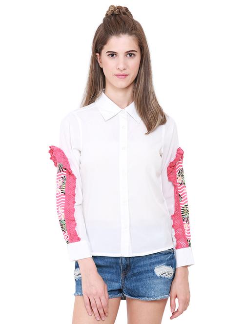 printed lace detailed sleeved shirt - 15570158 - Standard Image - 1