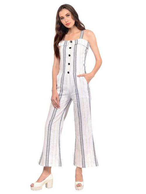 button detail striped full length jumpsuit - 15572516 - Standard Image - 1