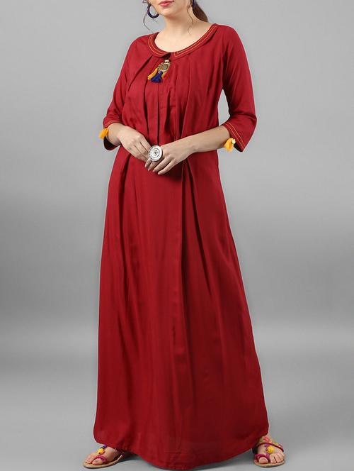 solid a-line kurta with tassels - 15576290 - Very Small Image - 1