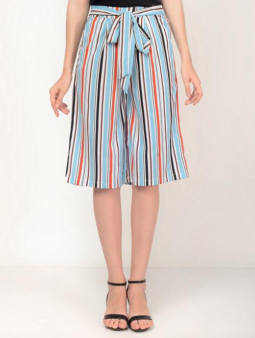 striped self tie belted culottes - 15579653 - Standard Image - 1