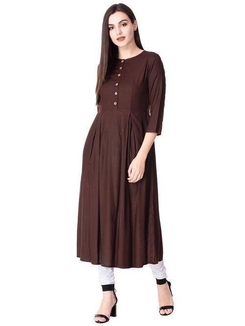 flared solid button down kurta - 15587409 - Standard Image - 1