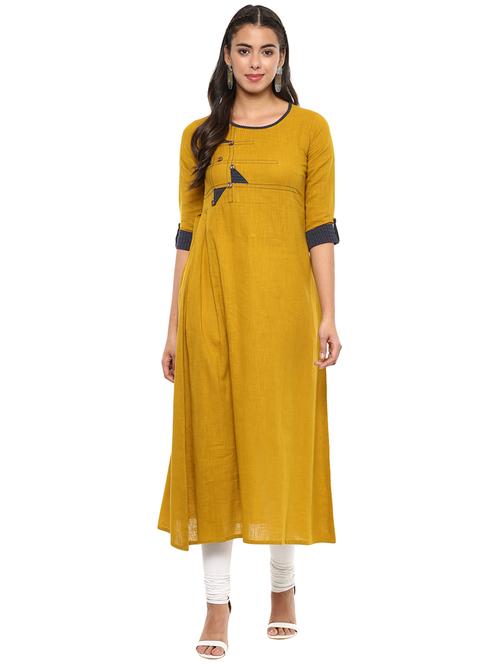 mustard patch work kurta - 15591061 - Standard Image - 1
