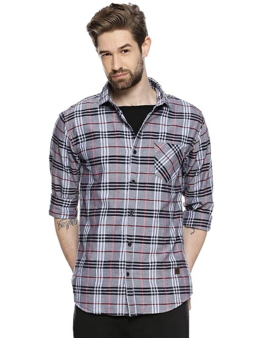grey checkered casual shirt - 15627254 - Standard Image - 1