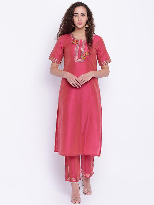 embroidered with gota work kurta & pant set - 15649782 - Very Small Image - 1