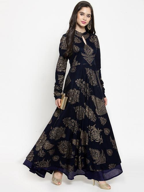 foil printed flared long sleeves kurta - 15676238 - Standard Image - 1