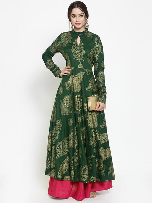 flared foil print long sleeves kurta - 15676255 - Standard Image - 1