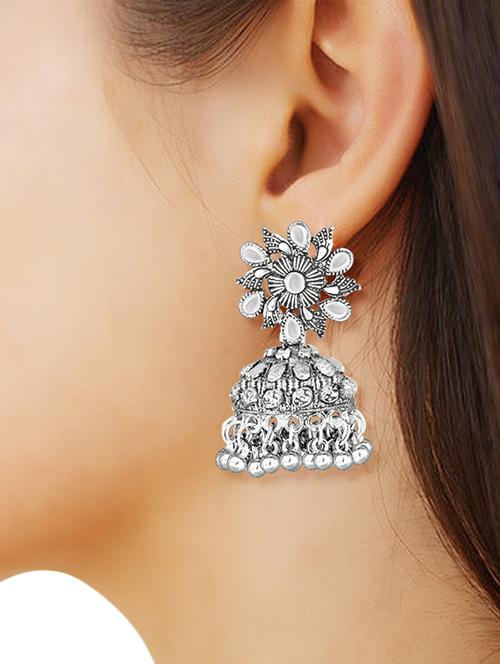 silver metal jhumka earring - 15678653 - Standard Image - 1