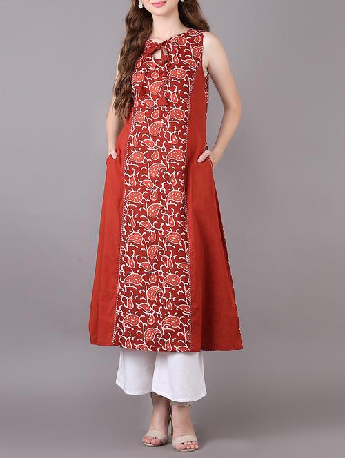 a-line printed kurta with pockets - 15680420 - Standard Image - 1