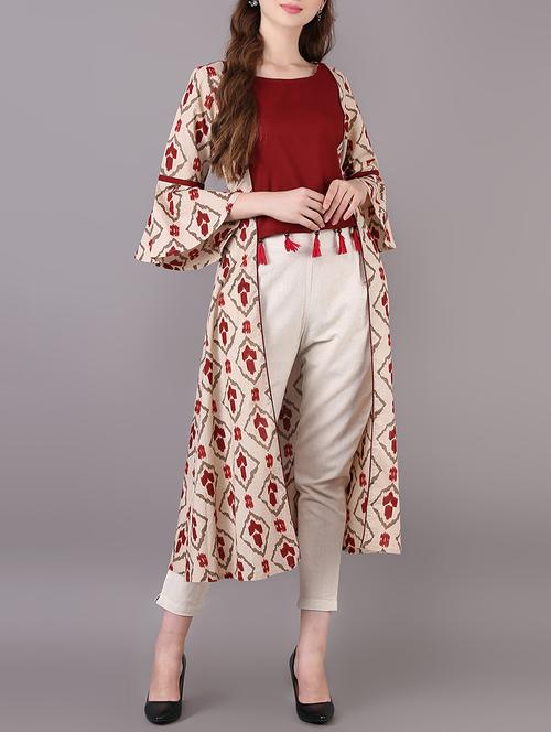 asymmetric printed kurta with tassels - 15680421 - Very Small Image - 1