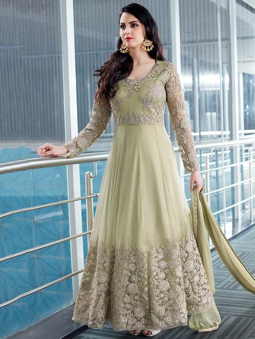 green net anarkali suits semistitched suit - 15692247 - Very Small Image - 1