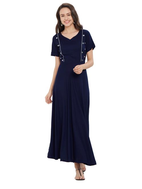 a-line mirror work piping kurta - 15695685 - Standard Image - 1