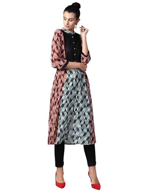 buttoned placket printed kurta with pant set - 15706133 - Standard Image - 1
