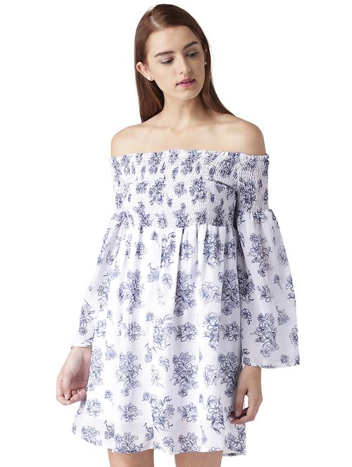 shirring detail off shoulder dress - 15709078 - Standard Image - 1