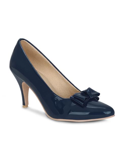 navy faux leather slip on pumps - 15713339 - Standard Image - 1