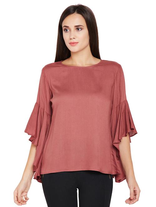 flounce sleeved keyhole back top - 15748295 - Standard Image - 1