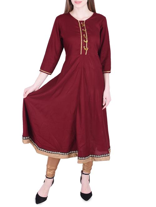 burgundy solid kurta with tassels - 15758785 - Standard Image - 1