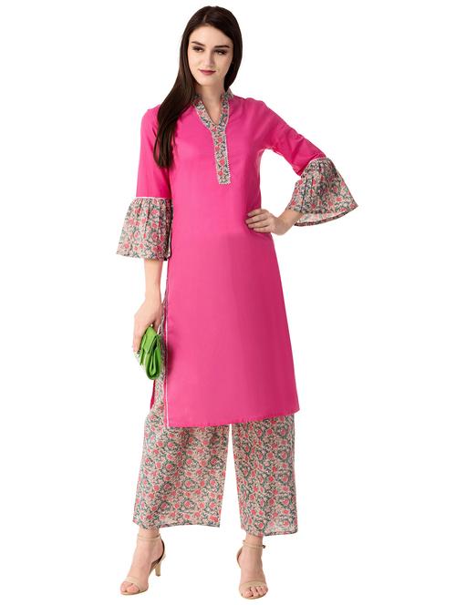 pink viscose kurta pant set - 15760551 - Very Small Image - 1