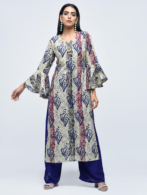 printed bell sleeves straight kurta - 15765067 - Standard Image - 1