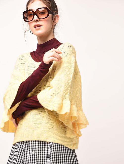 bat wing sleeved pointelle knit pullover - 15800283 - Standard Image - 1